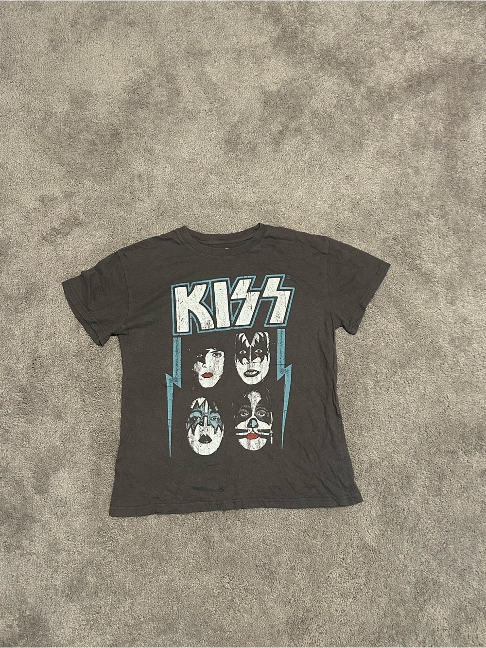 Kiss Kids Black Tee with Light Blue and White Graphic